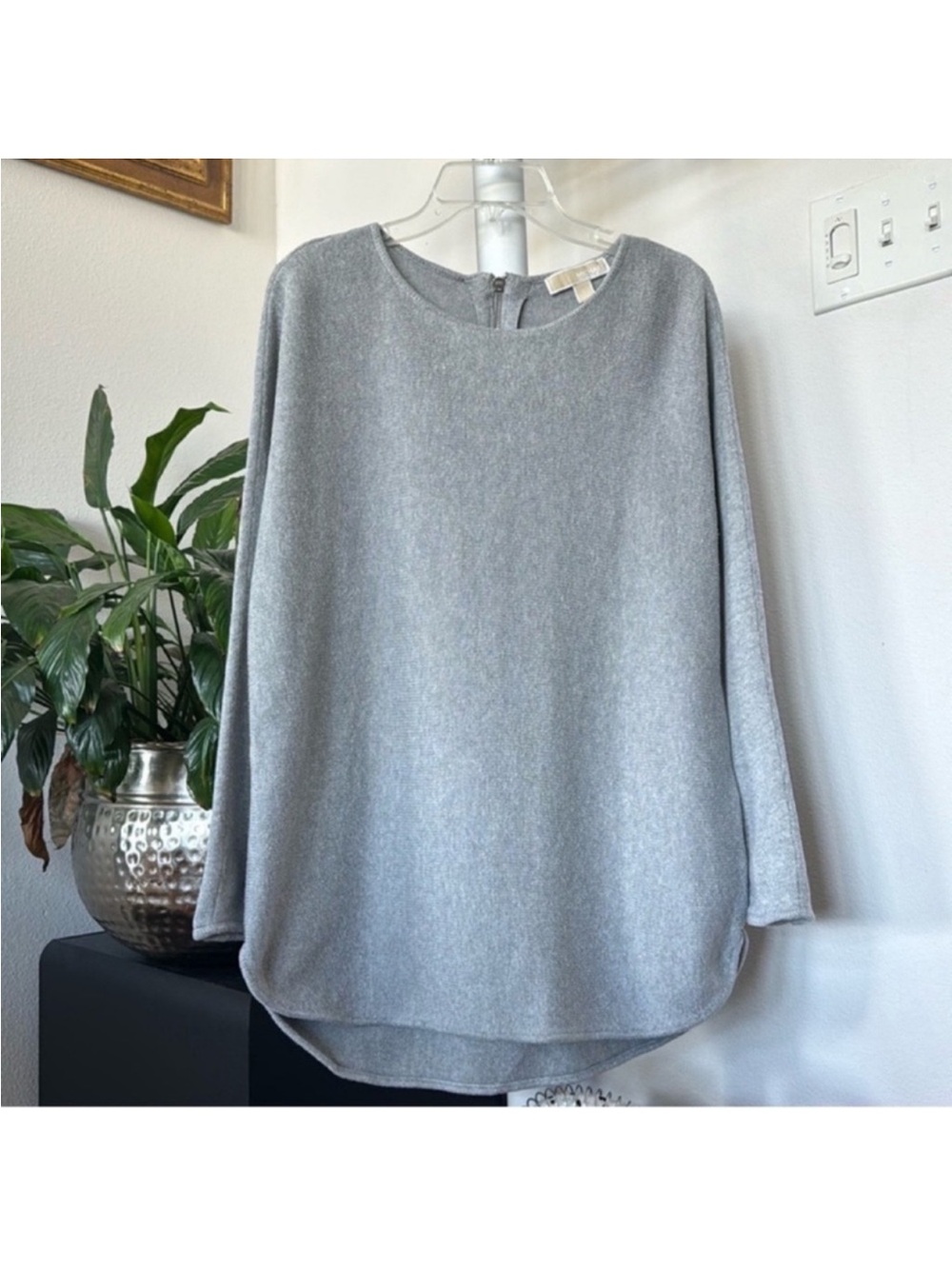 Michael Kors Women’s Gray Cotton Knit Tunic Sweater Sz L Boatneck Long Sleeve